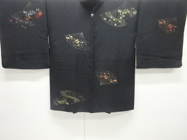 扇に梅菊模様織り出し一つ紋羽織